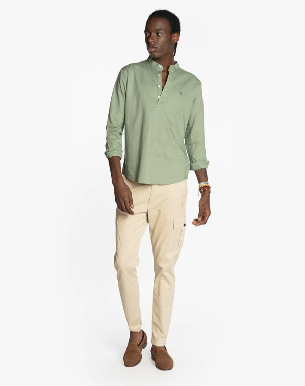 Camisa Polera San Diego Cuello Mao Lino Verde Militar Harper Neyer STROGET